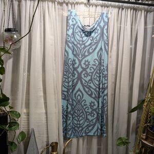 Blue and Gray Patterned Sleeveless Dress